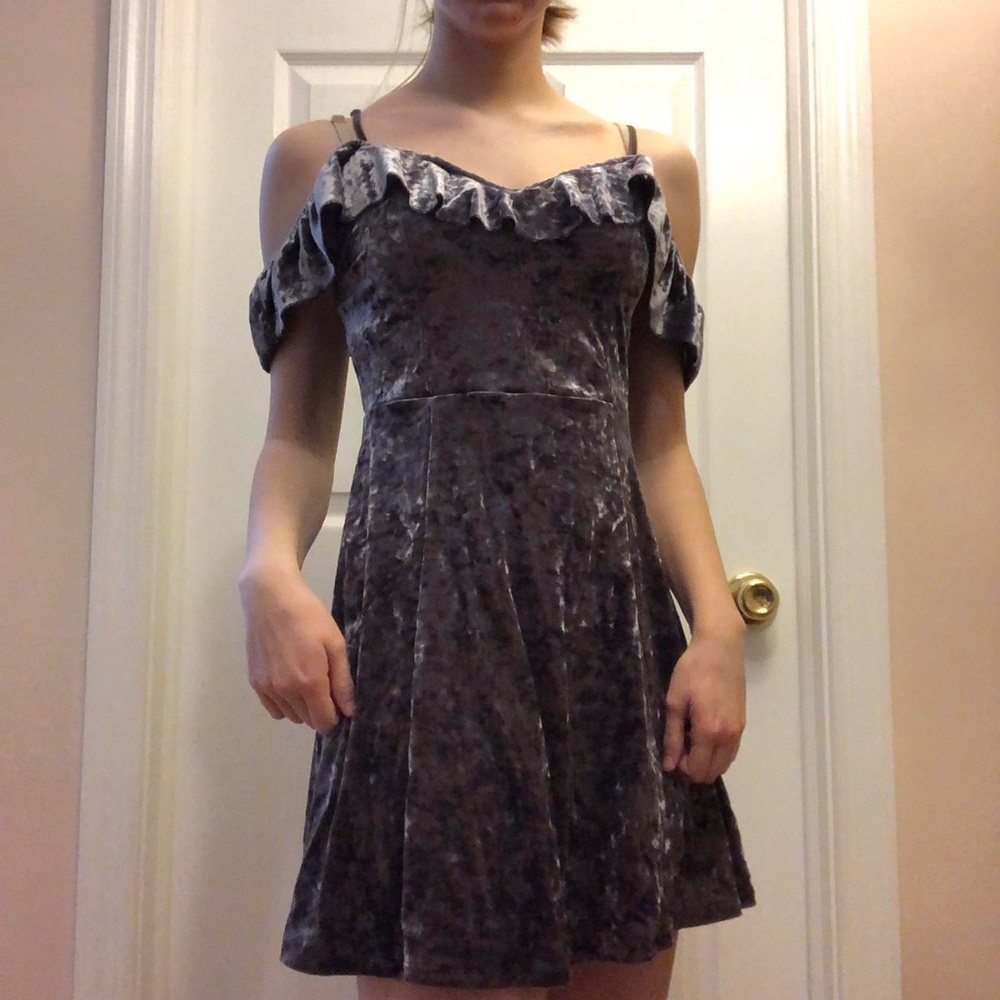 Silver Crushed Velvet Dress - Size S from American Eagle